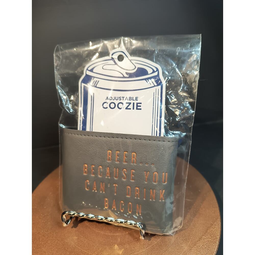 1328.  New Adjustable Coozie Gray Beer... Because You Can't Drink Bacon